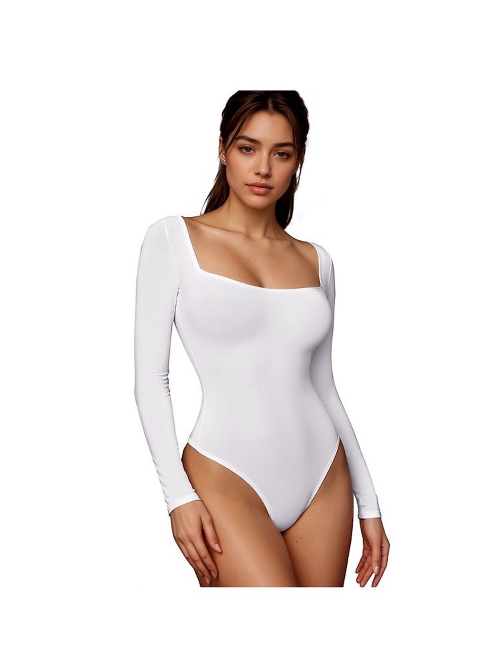 Women’s Long Sleeved Body Suit Slim Fit Square Neck Tummy Control Brief Leotard